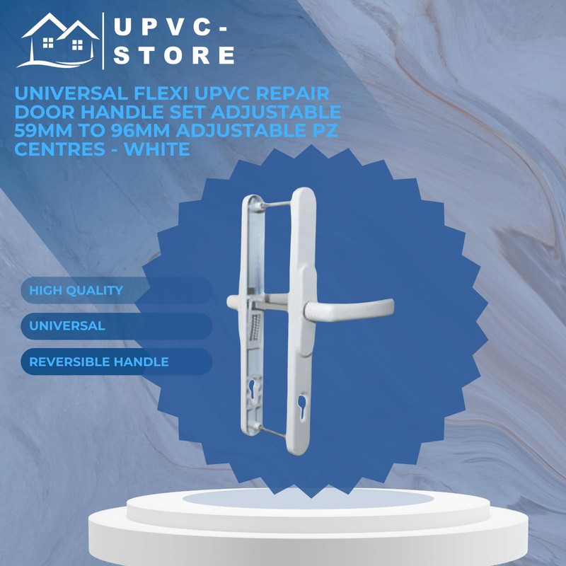 White Universal Flexi UPVC Repair Door Handle Set Adjustable 59mm