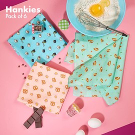 HexaFun 100% Pure Organic Cotton Unisex Handkerchief, Multi-color & Printed, Soft & Stylish, Hankies for Men & Women, Foodgasm!, Large