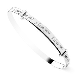 Old English Jewellers 925 Sterling Silver I Love You Ladies Expanding Bangle - 925 Silver - Gift Boxed