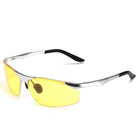 SOXICK Men's Night Sunglasses, Driving Sunglasses, Polarized Sports Glass, Day and Night, Yellow Lens, UV 400 UV Protection, Fall Prevention, Ultra Lightweight, Silver