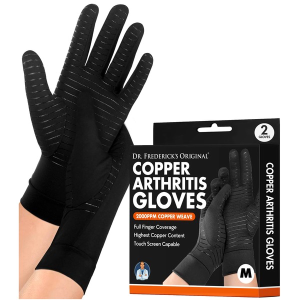 Dr. Frederick's Original Copper Full Finger Arthritis Glove - 2 Gloves - Perfect Computer and Phone Typing Gloves - Fit Guaranteed - Small