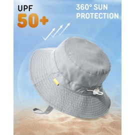 FURTALK Baby Toddler Kids Sun Hat UV Protection Fishing Hat Boys Girls Adjustable Foldable Summer Beach Sun Protection Bucket Hat with Wide Brim, gray, 6-24 months