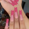 VOTACOS Pink Press on Nails Long Coffin Fake Nails with