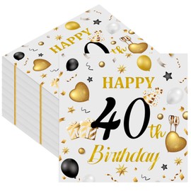50pcs 40th Birthday Paper Napkins, Premium Grey and Gold Happy Birthday Napkins Disposable Luncheon Cocktail Party Paper Beverage Napkin for Anniversary Birthday's Party Decorations, 13 x 13 Inches