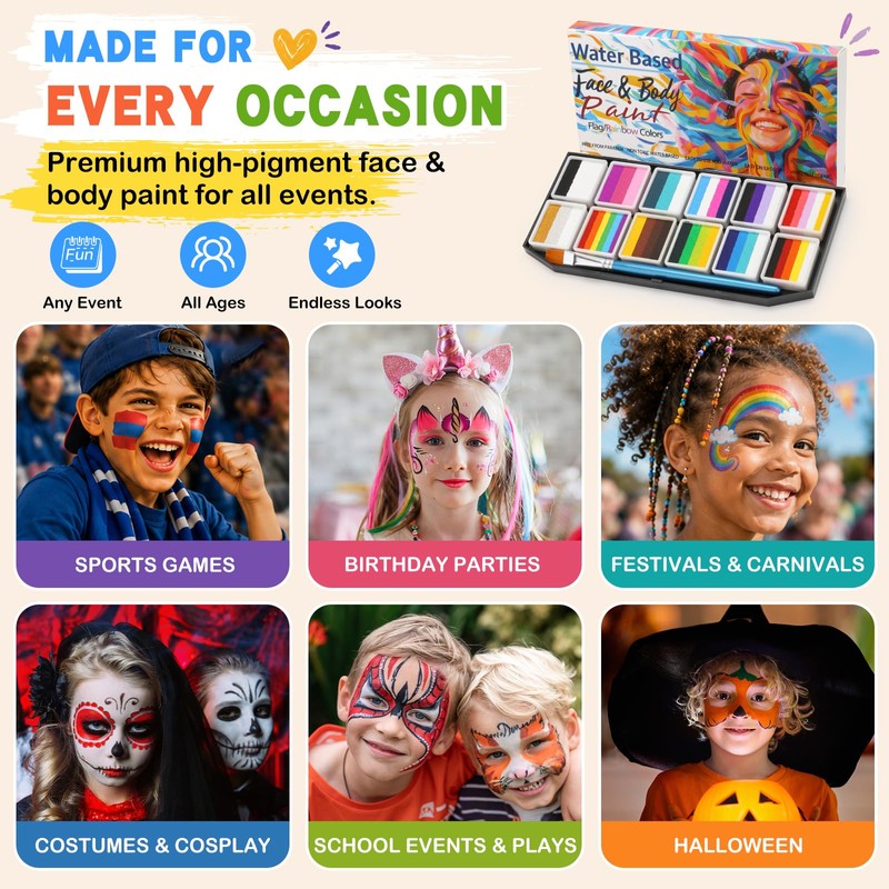 Face Painting Kit for Kids, 50 Split Colors with Glitter