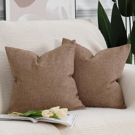 Madizz Set of 2 Faux Linen Cushion Covers, Soft Decorative Cushion Cover for Sofa, Bedroom, Light Brown, 45 x 45 cm, Square