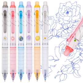 JIANTA 6 Pcs Erasable Gel Pens, 0.5mm Tip Gel Ink Rollerball Pens with Eraser, Wonder Metaverse Rub Out Pens for Writing, Erasable Pens for Students, Children and Adults
