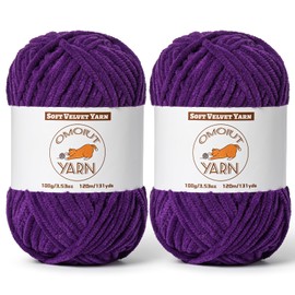 2 Pack Dark Purple Fluffy Velvet Yarn for Crocheting, Chunky Chenille Baby Blanket Yarn for Crochet, Soft Fuzzy Puzzle Yarn for Knitting, (100g/3.53oz Each) Bulky Thick Amigurumi Crochet Yarns