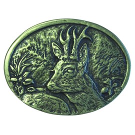 BELTINGER Belt Buckle Deer Head 4.0 cm Buckle Interchangeable Buckle Belt Buckle 40 mm Solid for Hunting Outfit, Old Brass