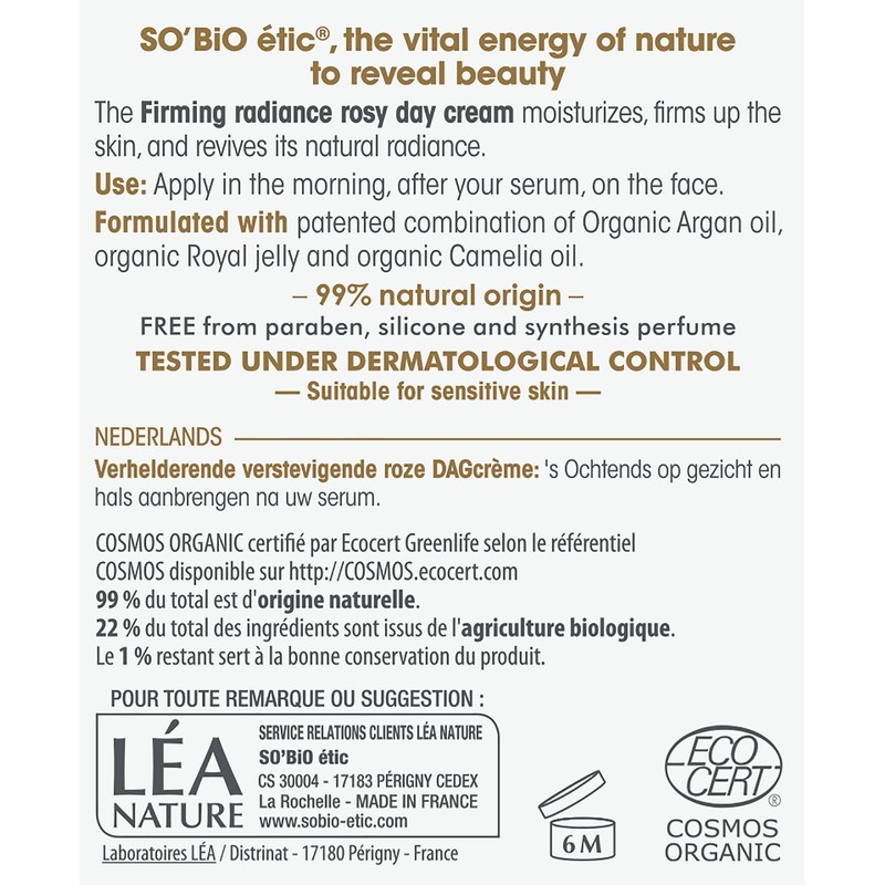 SO'BiO étic Précieux Argan Cosmos Organic Firming Radiance Rosy Day