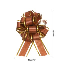 MECCANIXITY 5pcs 4 Inch Large Big Pull Bow with Gold Edge, Organza Car Gift Wrapping Bows Ribbon for Wedding Car Baskets Presents Christmas Bow, Coffee
