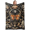 Orange Butterfly Moon Flower Throw Blanket, 320gsm Boho Mushroom Blanket