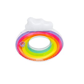 Bestway - Anillo de natación Grande  Flotador Inflable para Piscina de 42 Pulgadas con reposacabezas y Soporte para Tazas, diseño de Arco Iris        