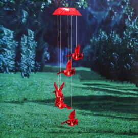 Wind Chime Solar Chimes Warm Light Solar Waterproof Wind Bell Light for Home Party Night Garden Patio Decoration,Red Bird