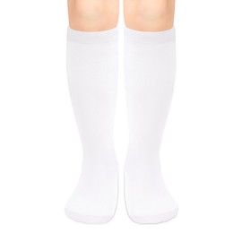 Girls Knee High Soccer Socks - White Youth Kids Socks for 6-8 Years Old