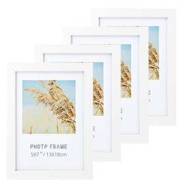 SDLDEER 5x7 Picture Frame White Set of 4, Display Pictures 5x7 without Mat, Photo Frame with HD Plexiglass for Tabletop or Wall Display