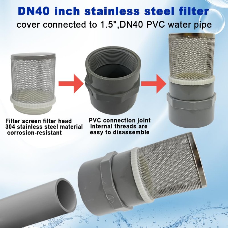 AIMCOCO 1.5" Stainless Steel Filter Cover Connected to 1.5 inch/DN40