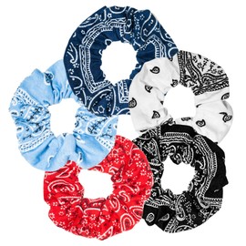 Bandana Scrunchies,5PCS Bandana Scrunchy Hair Ties, Cotton Bandana Print Scrunchies Hair Bands Scrunchy Hair Ties for Women Hair Elastics Ties.