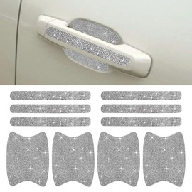 ZIMISI 10PCS Bling Car Door Handle Protector, Crystal Rhinestone Anti-Scratch Car Bowl Decoration Sticker Decal, Universal Auto Exterior Door Protective Covers Accessories for Women (White)