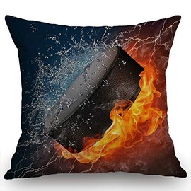 Swono Flaming Hockey Puck Fire and Water Cotton Burlap Linen Throw Pillow Case Cushion Cover Sofa Outdoor Decorative Square 18X18 Inches