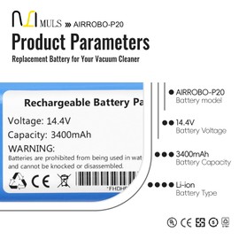 MULS 3400mAh 14.4V Battery Compatible with AIRROBO P20, Airrobo 91069 Robot Vacuum Cleaner Battery