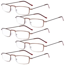 Eyekepper 5-Pack Stainless Steel Frame Half-eye Style Reading Glasses Readers Brown +2.75