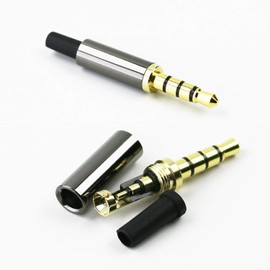 3PCS 3.5mm 4 Pole Connector with Light Black Stainless Steel Metal Case for Headphone Repair - Gold Plating Aux Replacement Jack Plug for Soldering Stereo Audio Cable of Headset
