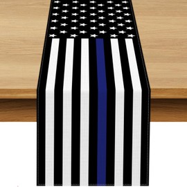 Buxiuer Thin Blue Line American Police Table Runner USA Police Theme Party Decoration Law Enforcement Dining Room Home Kitchen Table Decor