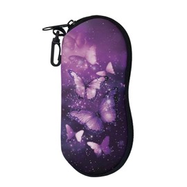 JoyLamoria Butterfly Print Sunglasses Soft Case Ultra Light Neoprene Zipper Eyeglasses Bag with Belt Clip, Multifunctional Case for Women