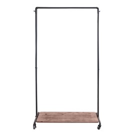 Metal Garment Racks with Wood Shelf - Rolling Clothes Rack with Lockable Wheels - Industrial Pipe Style Clothing Rack for Laundry Room or Stores,Rustic Finish