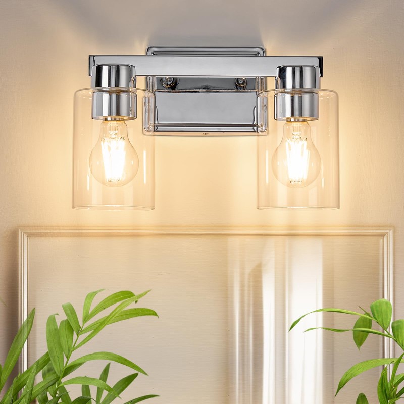 AURYNIX 2-Light Bathroom Light Fixtures Modern Chrome Vanity Lights with