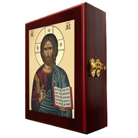 Needzo Image of Jesus Christ Orthodox Catholic Icon Box Wall or Table Box, Greek Byzantine Gold Foil Icon 7 1/2 inch