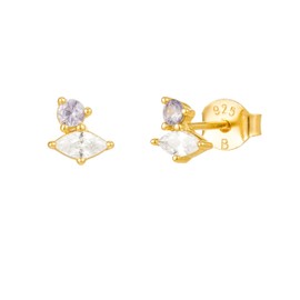 Brandlinger ® Stud Earrings 925 Sterling Silver Stud Earrings Gold with Stone. Women's Jewellery 18 Carat (Silver and Gold) for Women and Girls Size Stud Earrings 6.8 mm, Sterling Silver