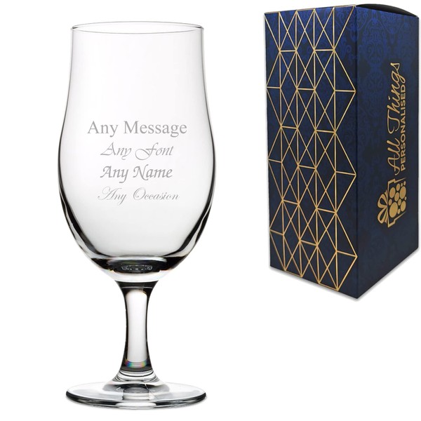 Personalised Engraved Stemmed Pint Glass, Personalise with Any Message for Any Occasion, Stylize with a Variety of Fonts, Gift Box Included, Laser Engraved