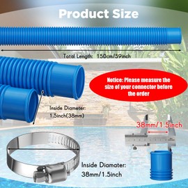 EBOOT 4 Set Pool Pump Hose for Above Ground, 1.5 Inch x 59" Replacement Filter Hose with 8 Clamps and 8 Adapters for Swimming Pool Compatible Accessories(Blue)