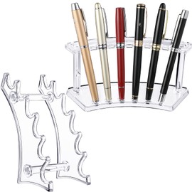 Sherr 2 Pieces Plastic Pen Holder Stand, 6 Slot 2 Kinds Vertical and Horizontal Pen Display Stand Rack Makeup Brush Rack Organizer Eyebrow holder for Store Office Home(Clear)
