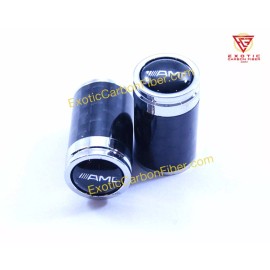 Exotic Carbon Fiber AMG Silver Letters with Black Background Carbon Fiber Tire Valve /Stem Caps