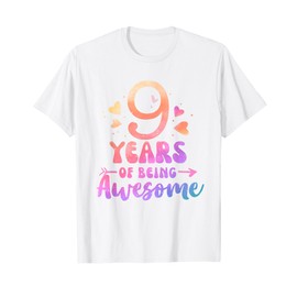 9 Years Of Being Awesome Tie Dye Hearts 9th Birthday Girl T-Shirt