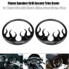 Unbranded Gloss Black Flames Front Speaker Grill Trim For Harley