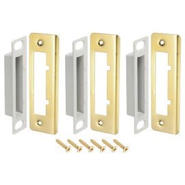 sourcing map 3 Sets Door Strike Plate, 41mm x 133mm Stainless Steel Latch Deadbolt Replacement Lock Strike Plate for Door Frame Door Jamb Reinforcement, Gold