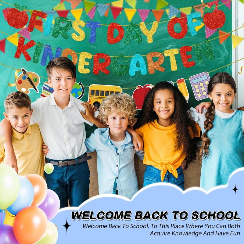 Fulmoon First Day of Kindergarten Banner Glitter Back to School