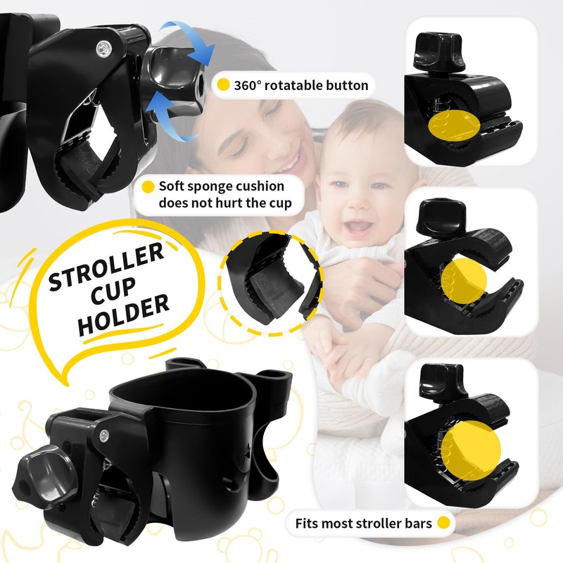 Drinks Holder Pushchair Cup Holder 2-in-1 Adjustable Bottle Holder with