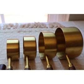 8 PCS Measuring Cups and Spoons Set Golden Stainless Steel Cups with wooden Handle