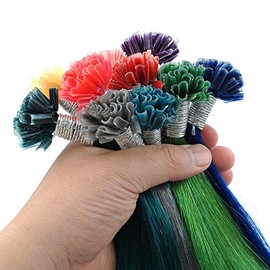 Rainbow Colorful Pre Bonded U Tip Fusion Human Hair Hair Extension Nail Tip Keratin Stick Straight Nail Tipped Pre-bonded Hair Extensions For Women 10 strands 20'' Long (20inch (10strands/lot), Grey)