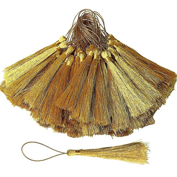 100 PCS Gold Tassels, 13cm/ 5 inch Mini Craft Tassels