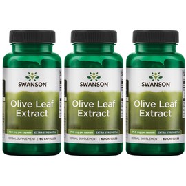 Swanson Olive Leaf Extract Capsules with 20% Oleuropein - (60 Capsules, 750mg Each) 3 Pack