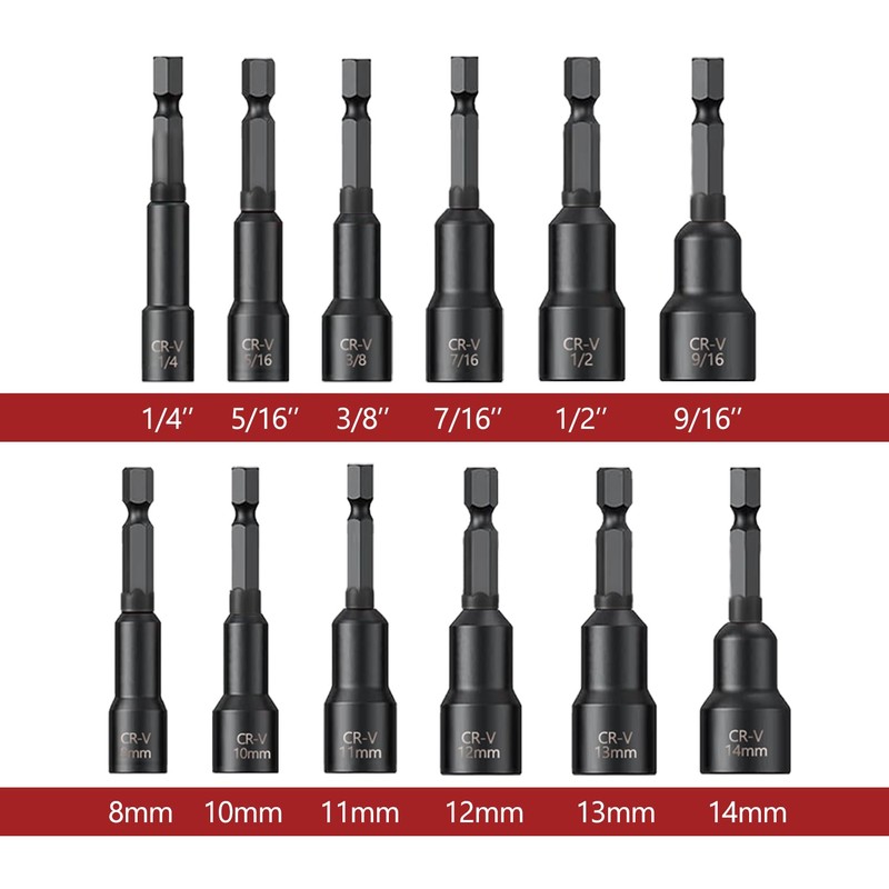 PANOVOS 12Pcs Magnetic Nut Driver Set,Impact Power Hex Nut Driver