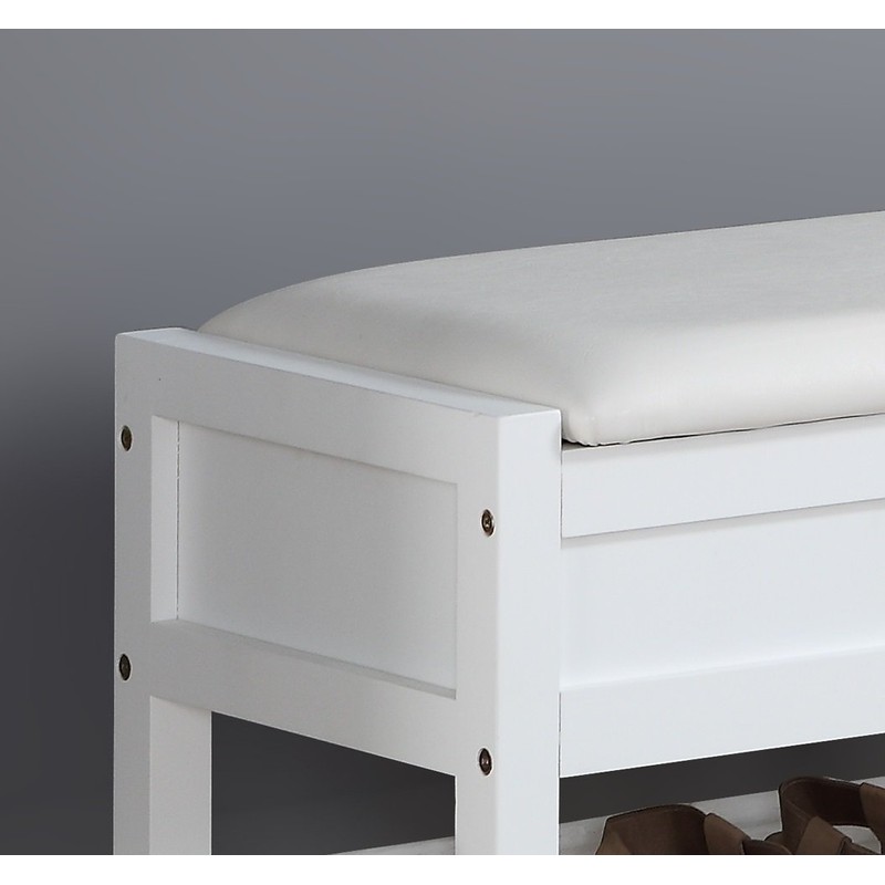 Roundhill Furniture Rouen Clean White Seating Bench with Shoe Storage,