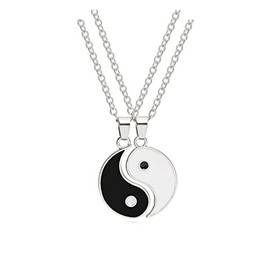 Yinyang BFF Couples Pendant Necklace 2Pcs Matching Puzzle Pendant Necklaces for Women Men Friendship Boyfriend Girlfriend Jewelry-Sliver