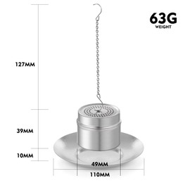 ZING TTI - Bola de infusor de té de titanio puro (1 unidad) para té de hojas sueltas y especias, con gancho de cadena extendido de 4.7 pulgadas, mini bandeja de goteo - Accesorios de té